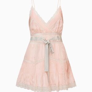 LoveShackFancy Sibelle Silk Ribbon Mini Dress Pink Lace 2